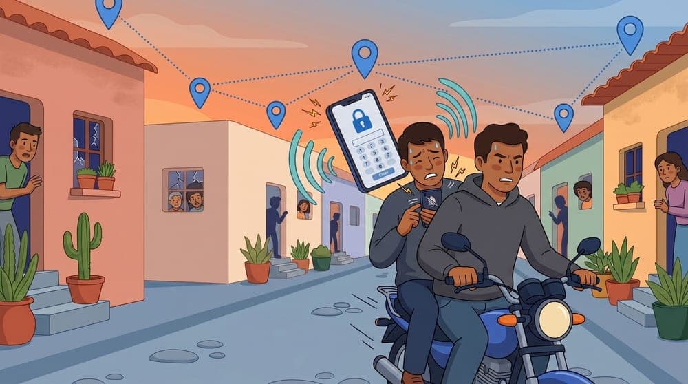 El ladrón no puede hacer nada y deja el celular tirado